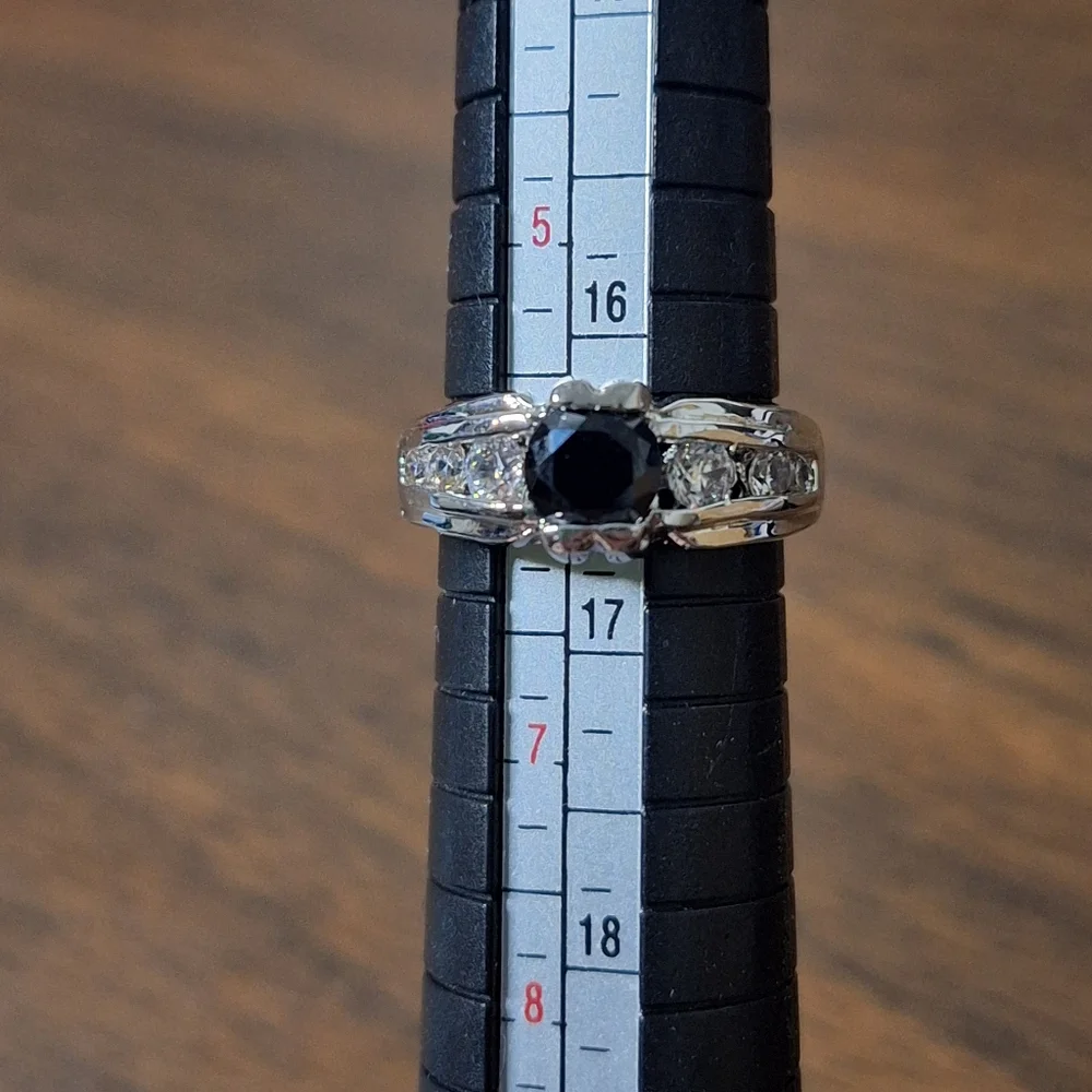 Swarovski Crystal Elements Silver and Black Gemstone Ring